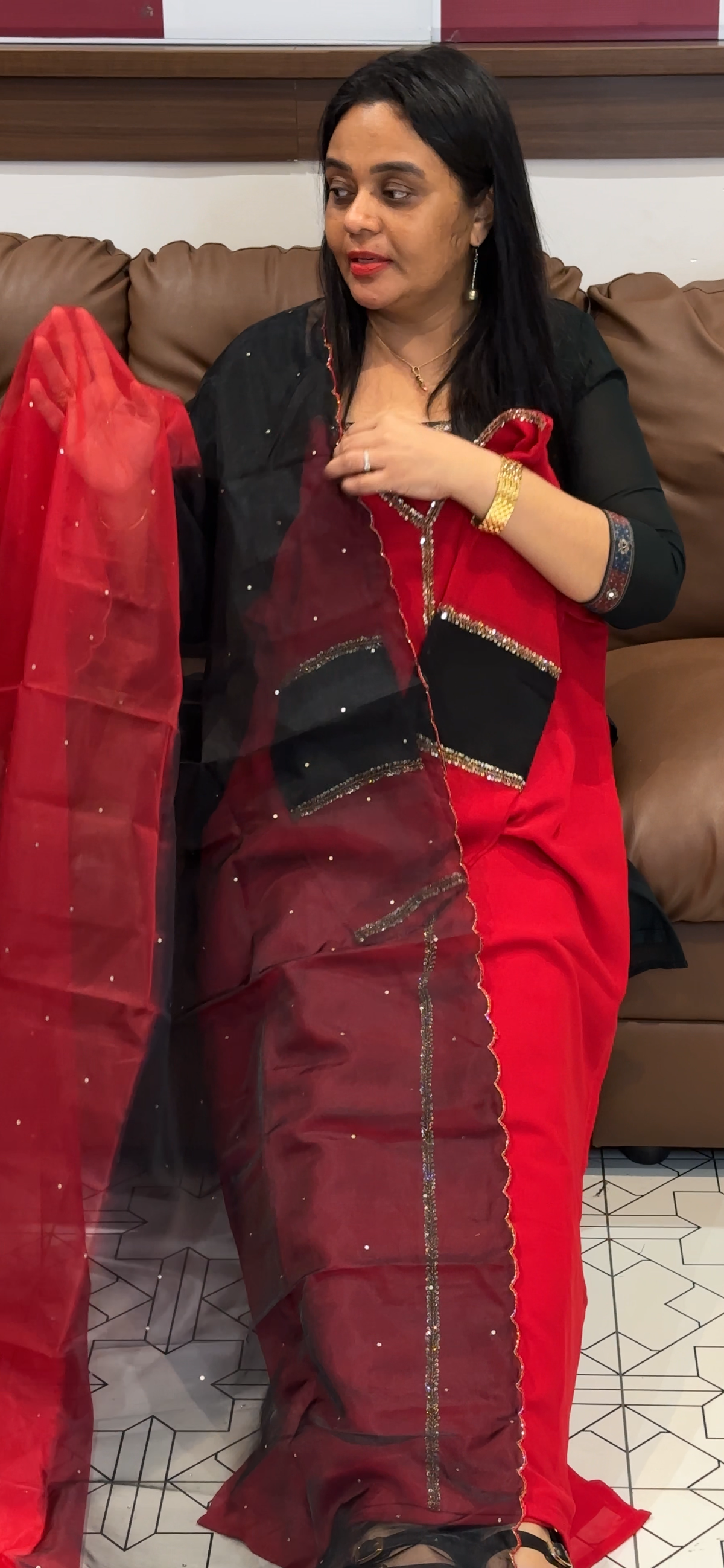 HANDWORKED TOP AND DUPATTA - IHA 35572