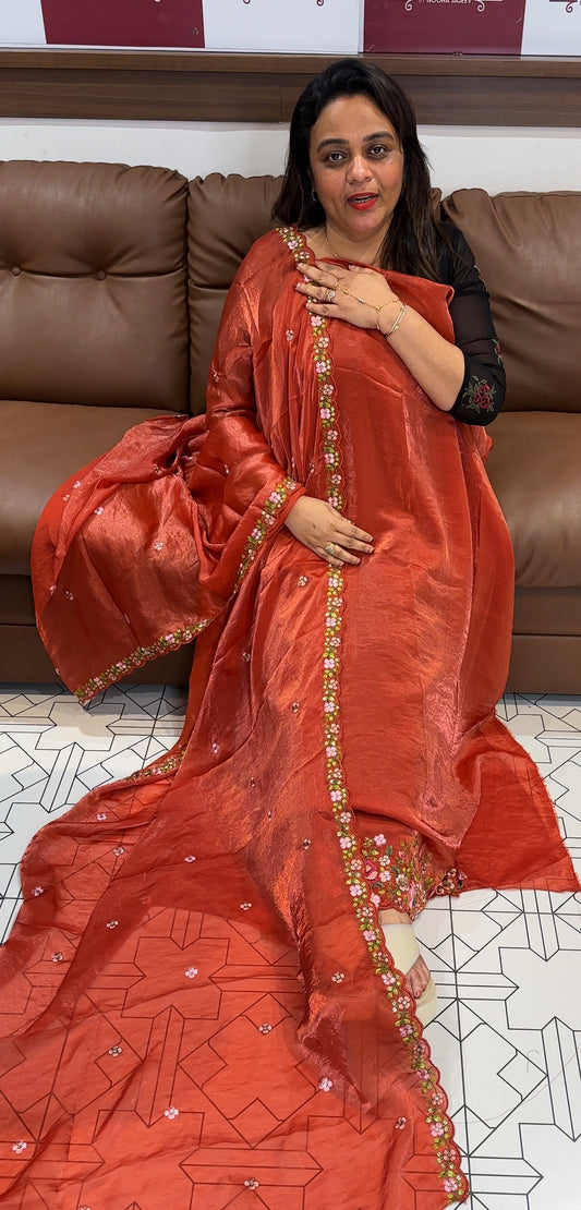 VELVET ORGANZA UNSTITCHED SALWAR SUITS - IHA 24807
