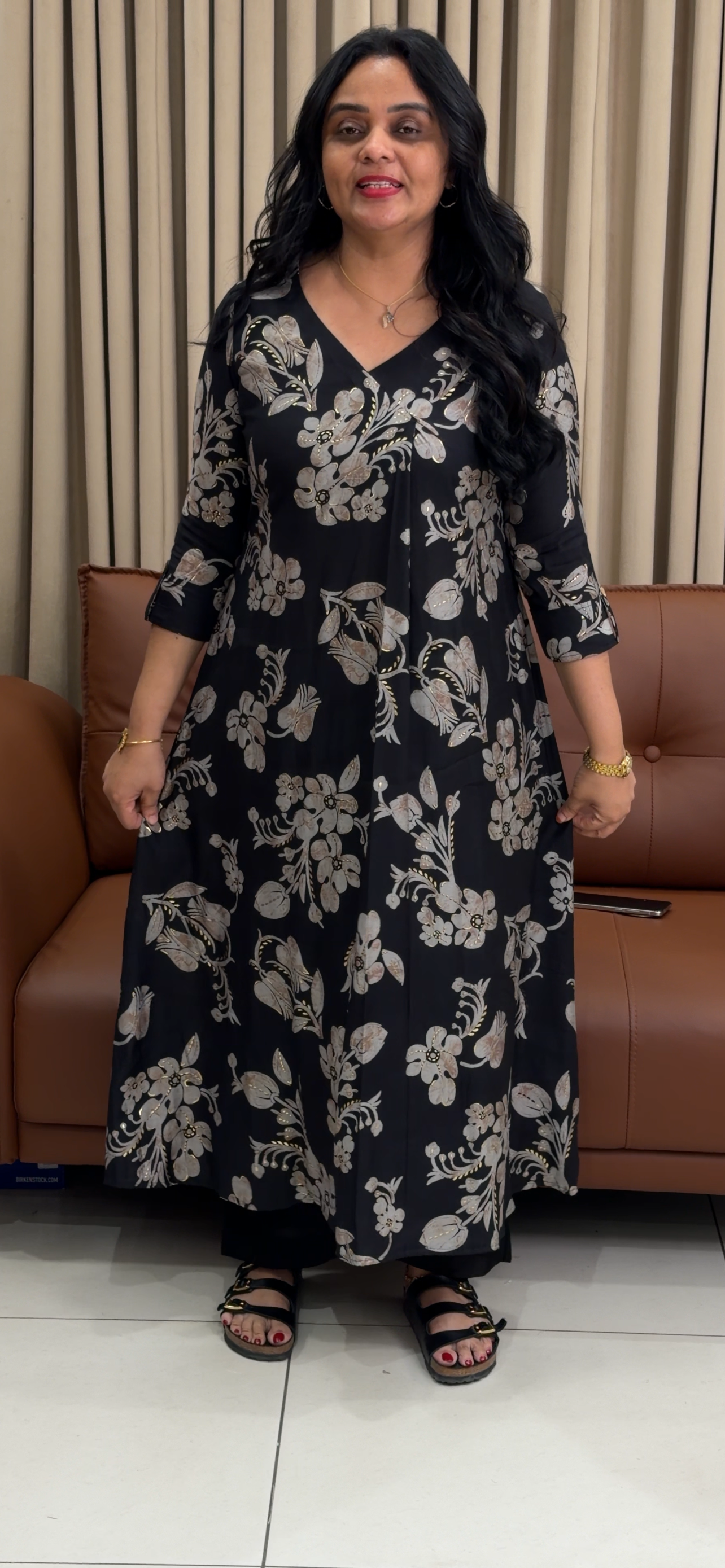 IHA'S IN-HOUSE MODAL CHANDERI LONG TUNIC TOPS - IHA 34437