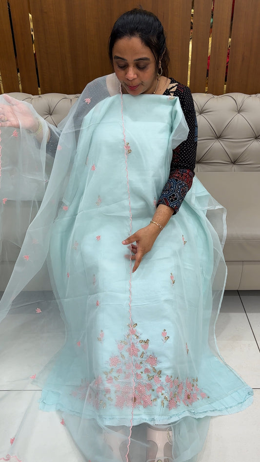 NYLON ORGANZA UNSTITCHED SALWAR SUITS - IHA 27632