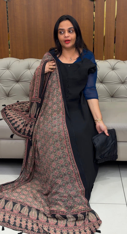 FAUX GEORGETTE ALINE TOP ,BOTTOM AND DUPATTA  - IHA 35095