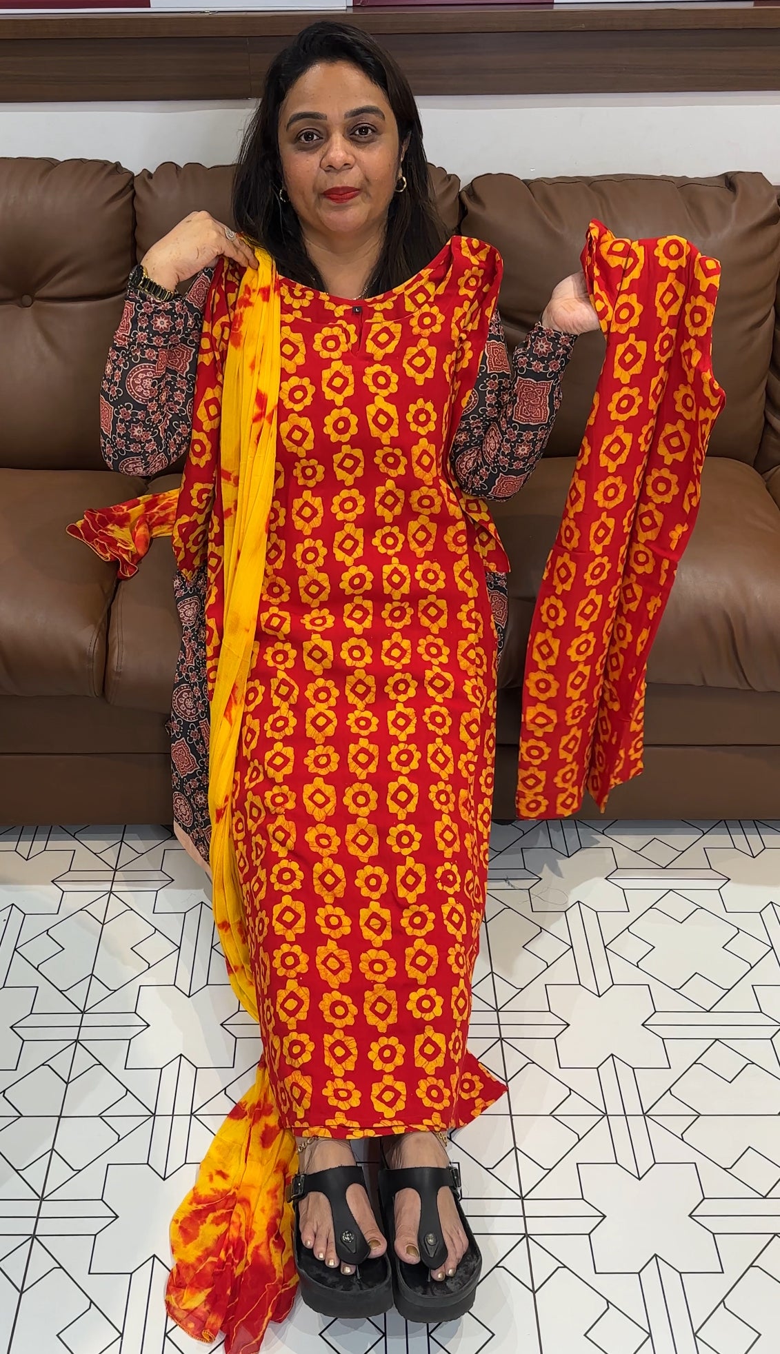 BATIK PRINTED TOP,BOTTOM AND DUPATTA- IHA 23966