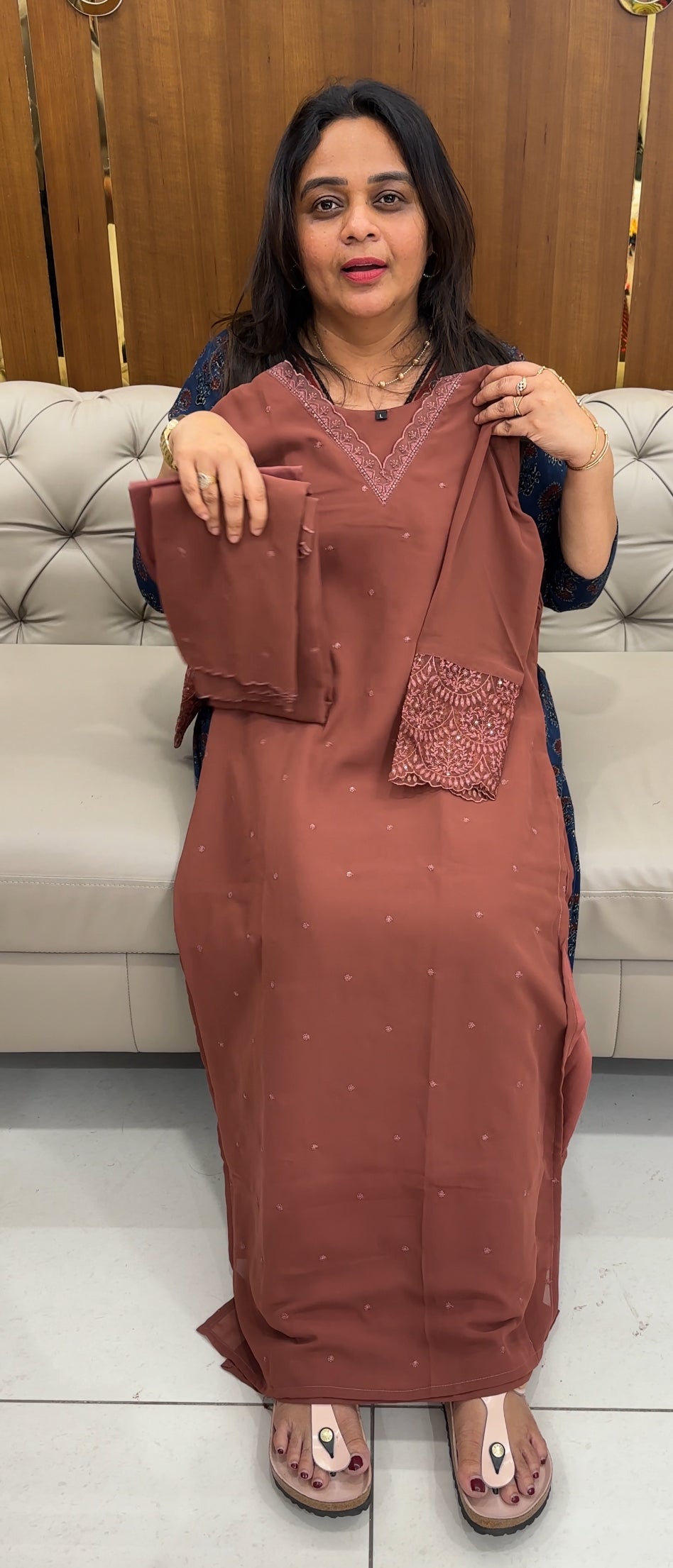 FAUX GEORGETTE TOP,BOTTOM AND DUPATTA - IHA 26989