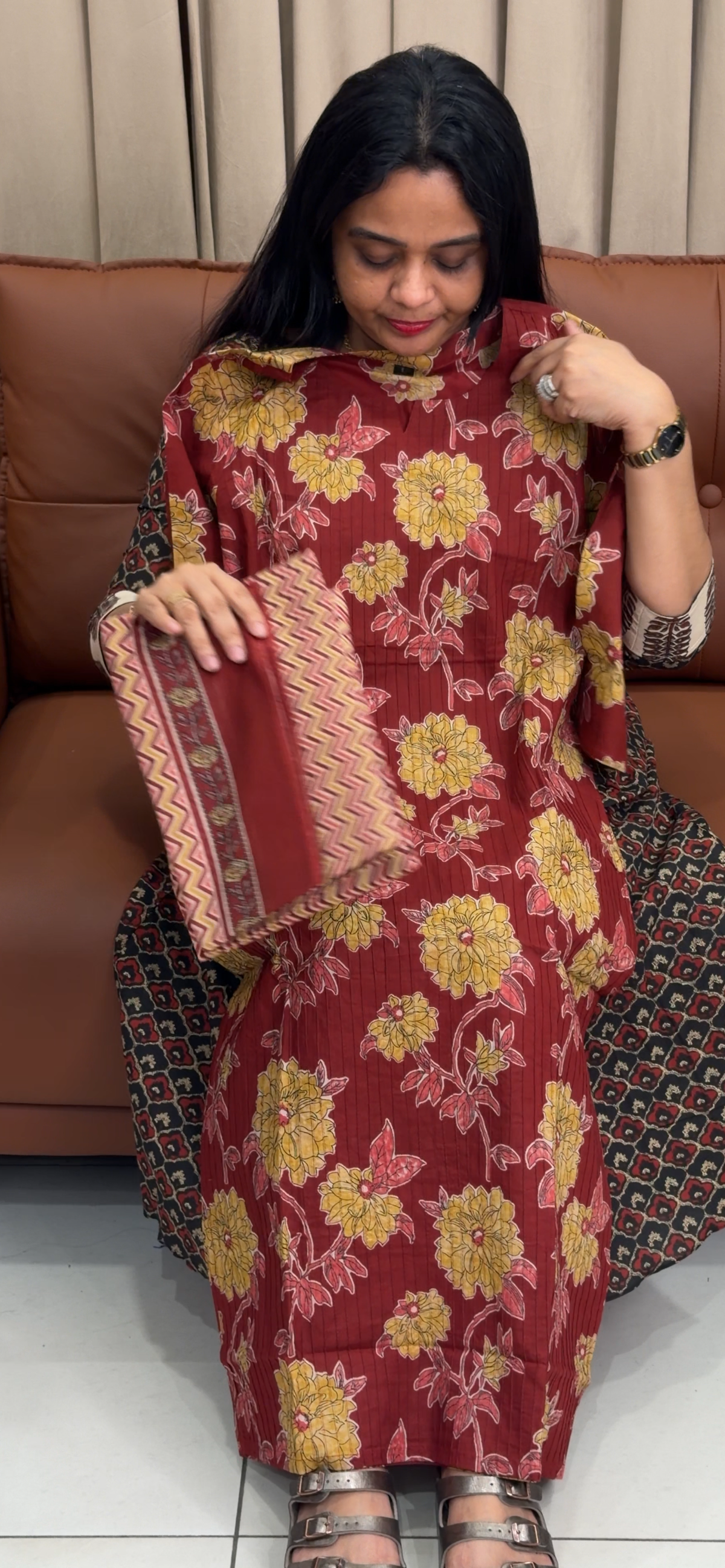 PRINTED COTTON TOP, BOTTOM AND DUPATTA - IHA 35743