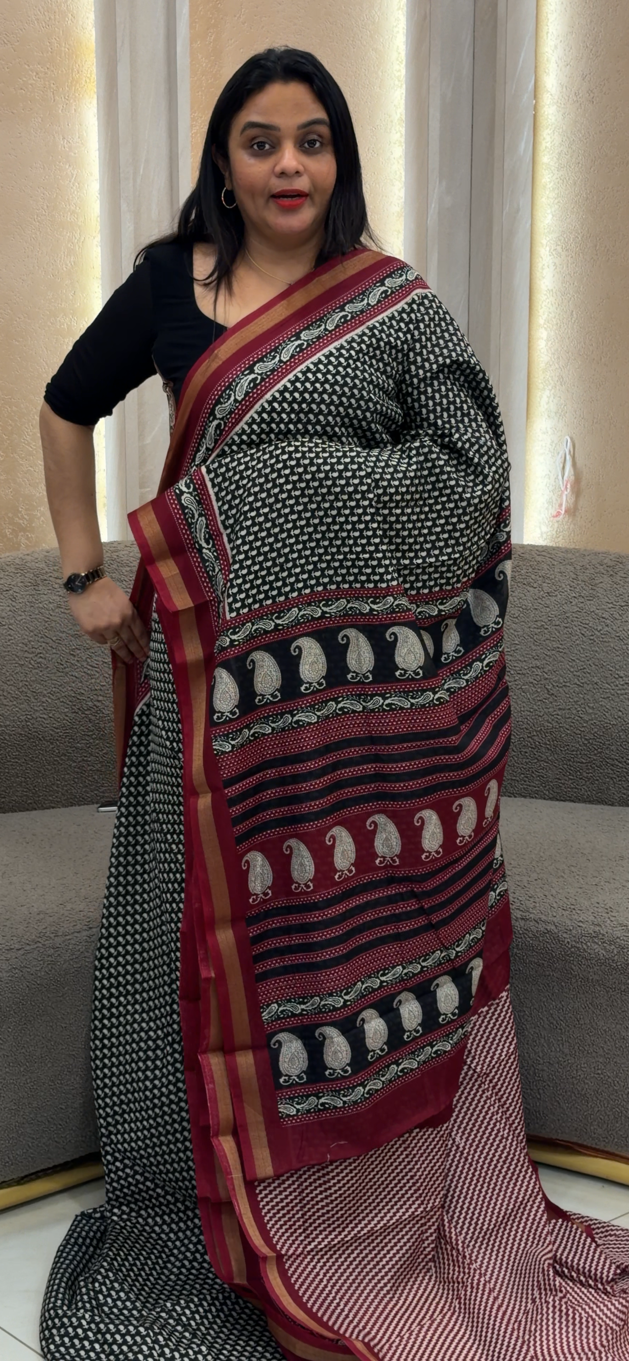 PRINTED CHANDERI  SAREES - IHA 33022