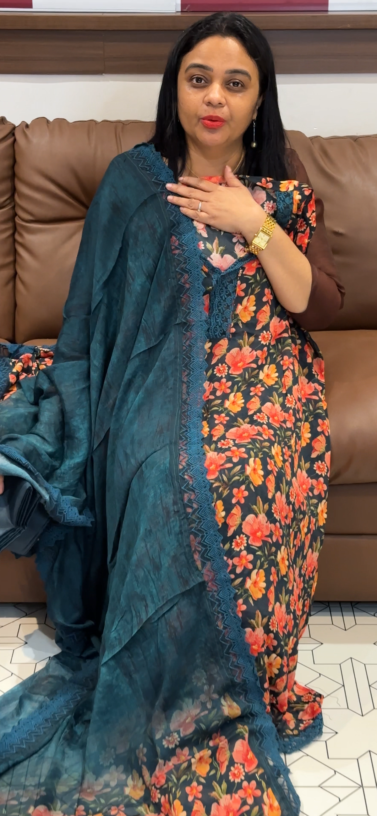 PRINTED CRAPE UNSTITCHED SALWAR SUITS - IHA 35552