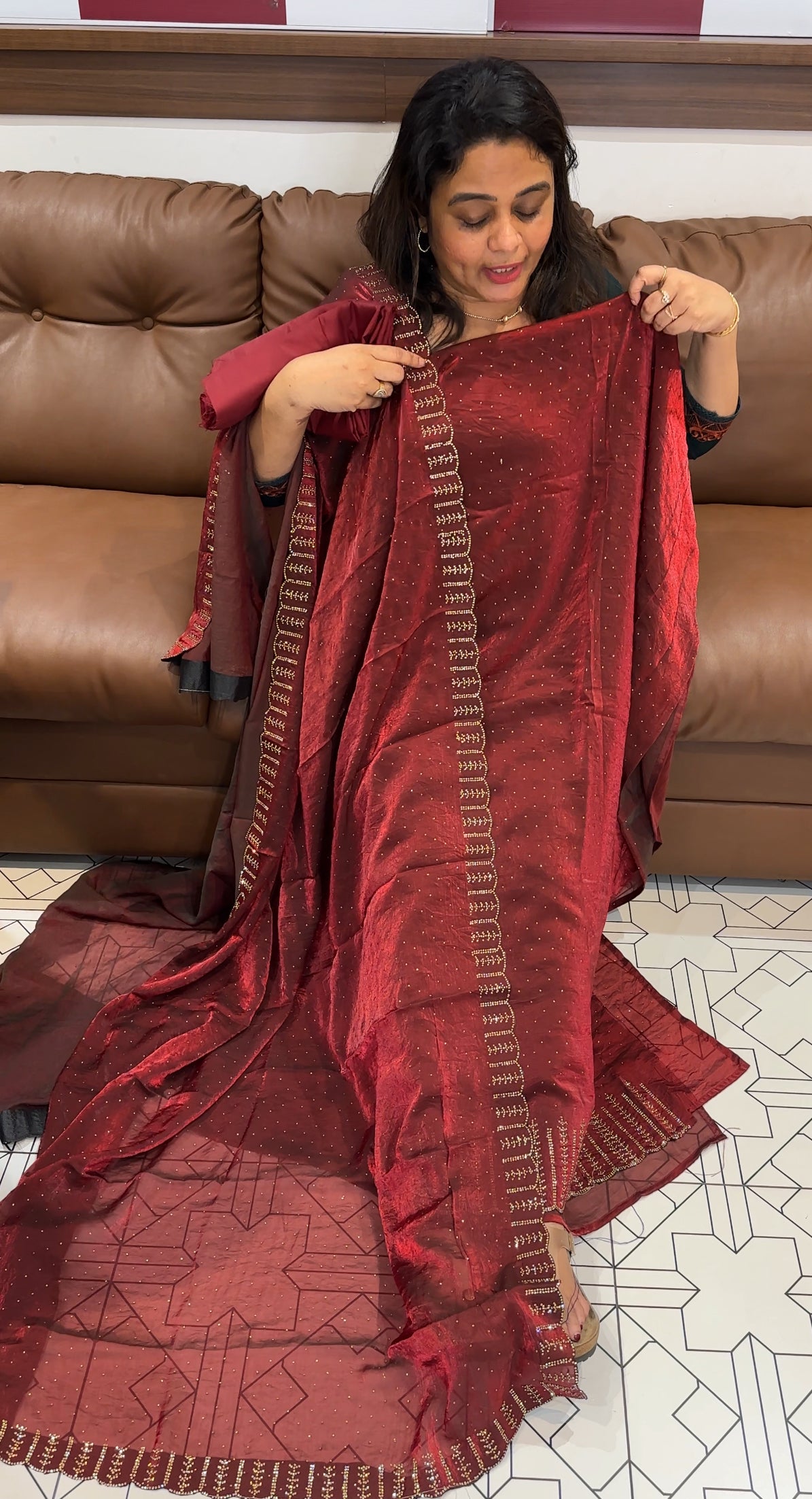 VELVET ORGANZA UNSTITCHED SALWAR SUIST - IHA 26269