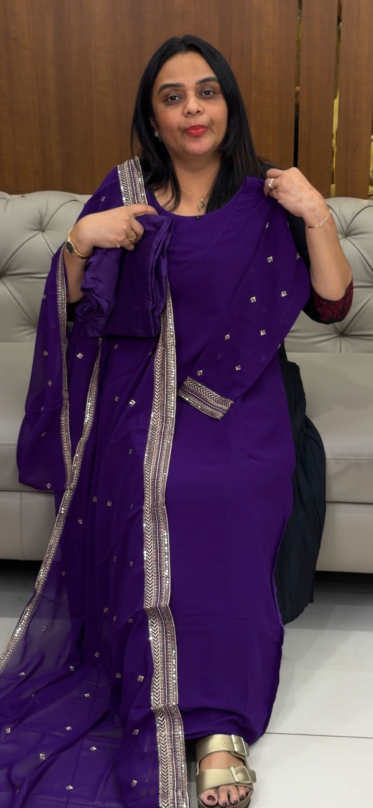 FAUX GEORGETTE TOP, BOTTOM AND DUPATTA - IHA 31984