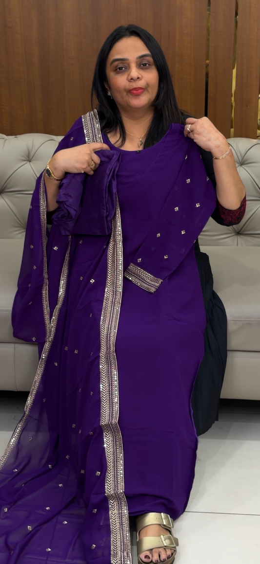 FAUX GEORGETTE TOP, BOTTOM AND DUPATTA - IHA 31984