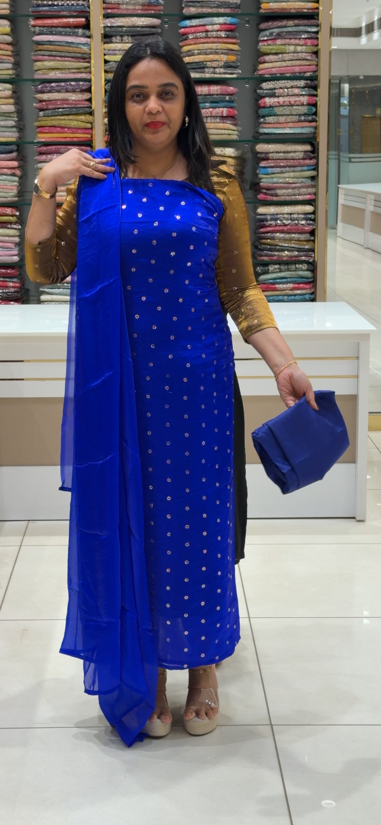 VELVET ORGANZA UNSTITCHED SALWAR SUITS - IHA 33465