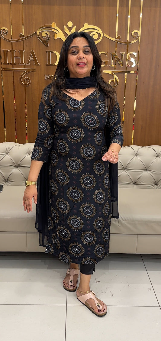 IHA'S IN-HOUSE PRINTED CRAPE TOP,BOTTOM AND DUPATTA- IHA 26966