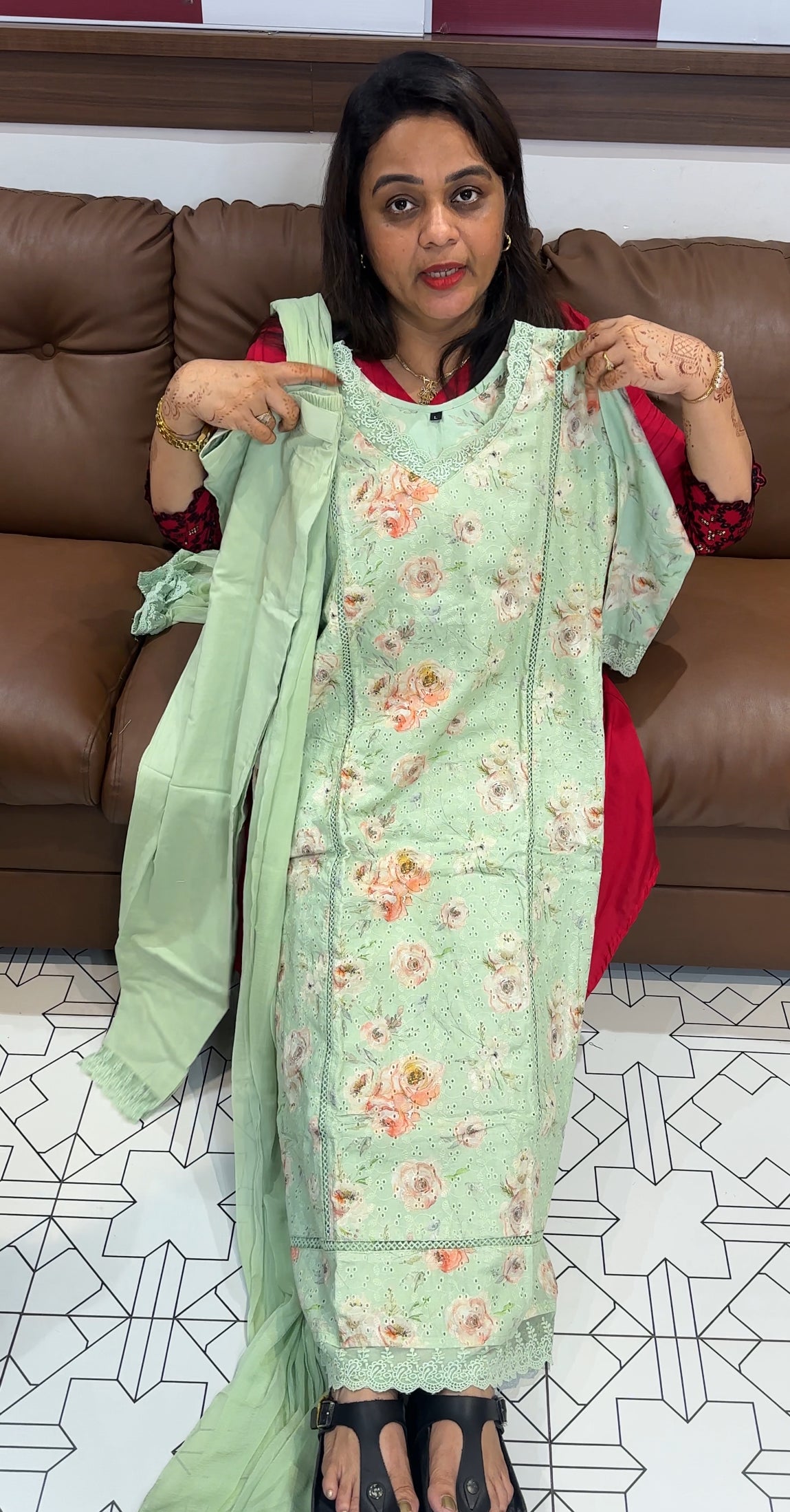 COTTON HAKOBA TOP,BOTTOM AND DUPATTA - IHA 23838