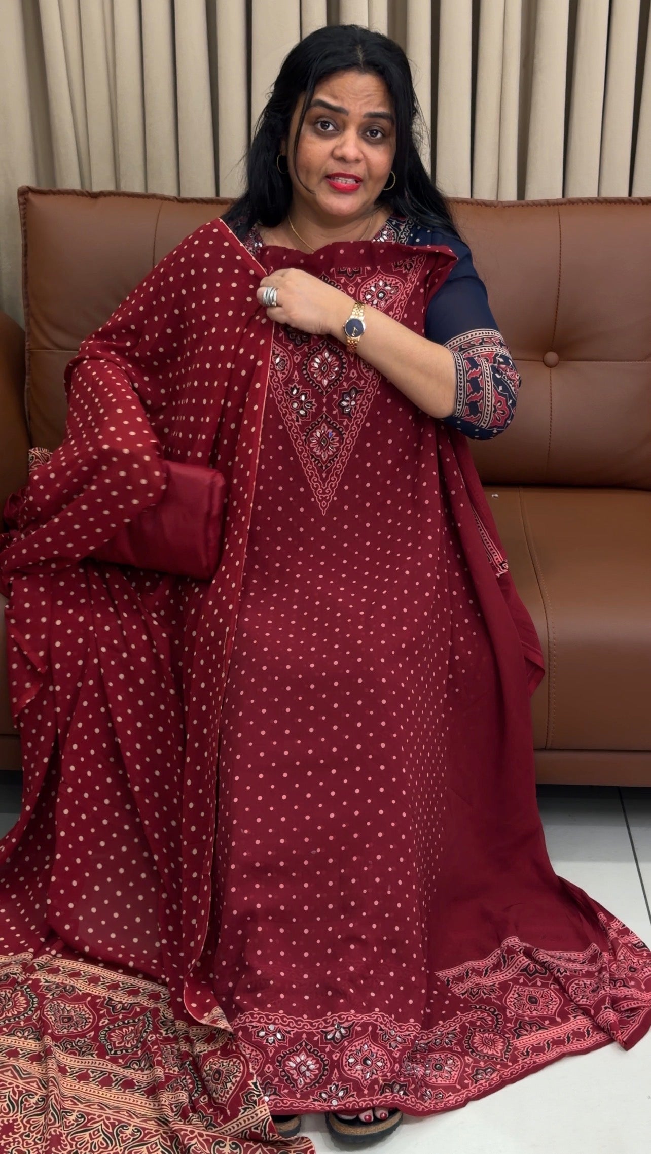 GEORGETTE AJARAKH PRINTED UNSTITCHED SALWAR SUITS - IHA 34592