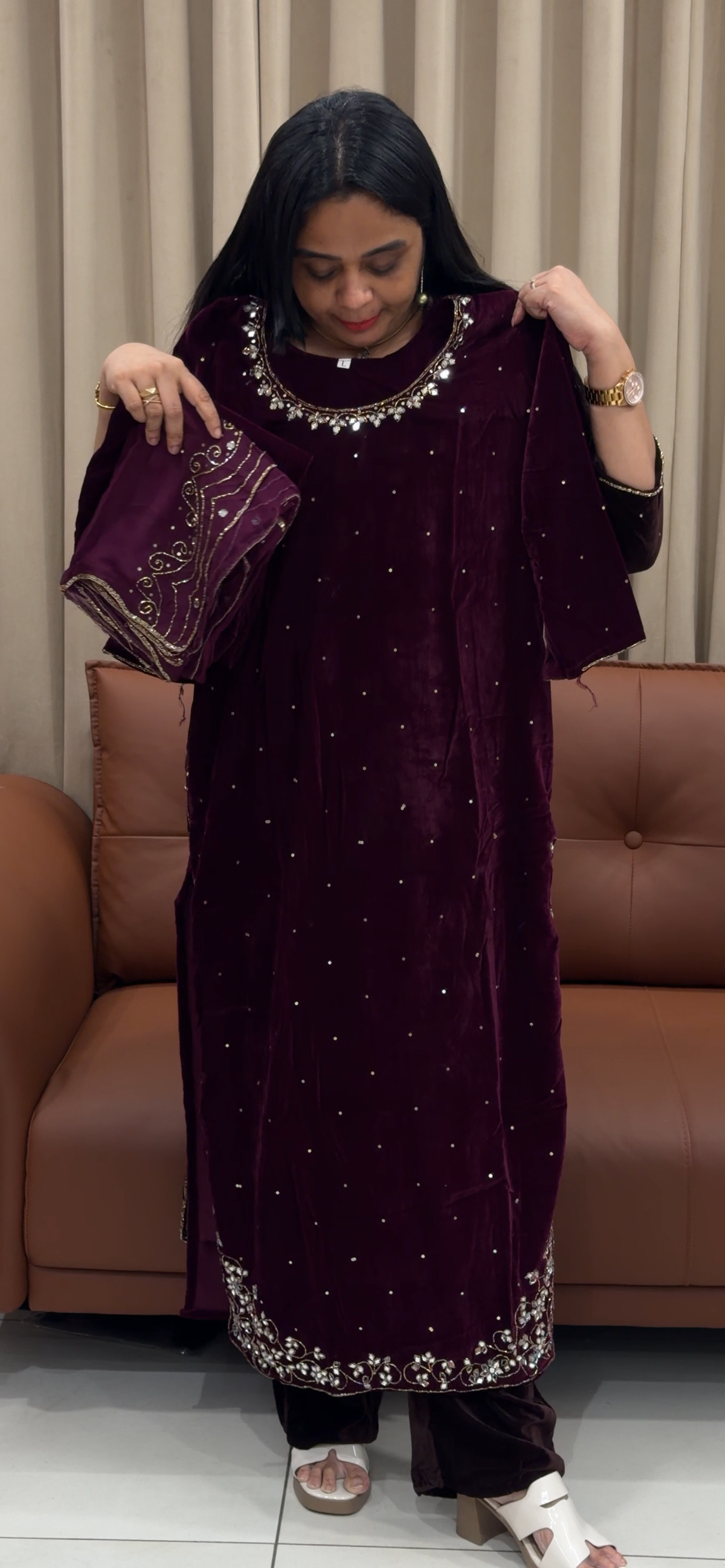 VISCOSE VELVET TOP, BOTTOM AND DUPATTA  - IHA 35445