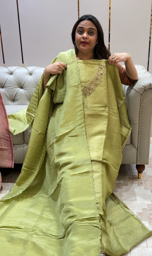 SILK TISSUE UNSTITCHED SALWAR SUITS - IHA 22292