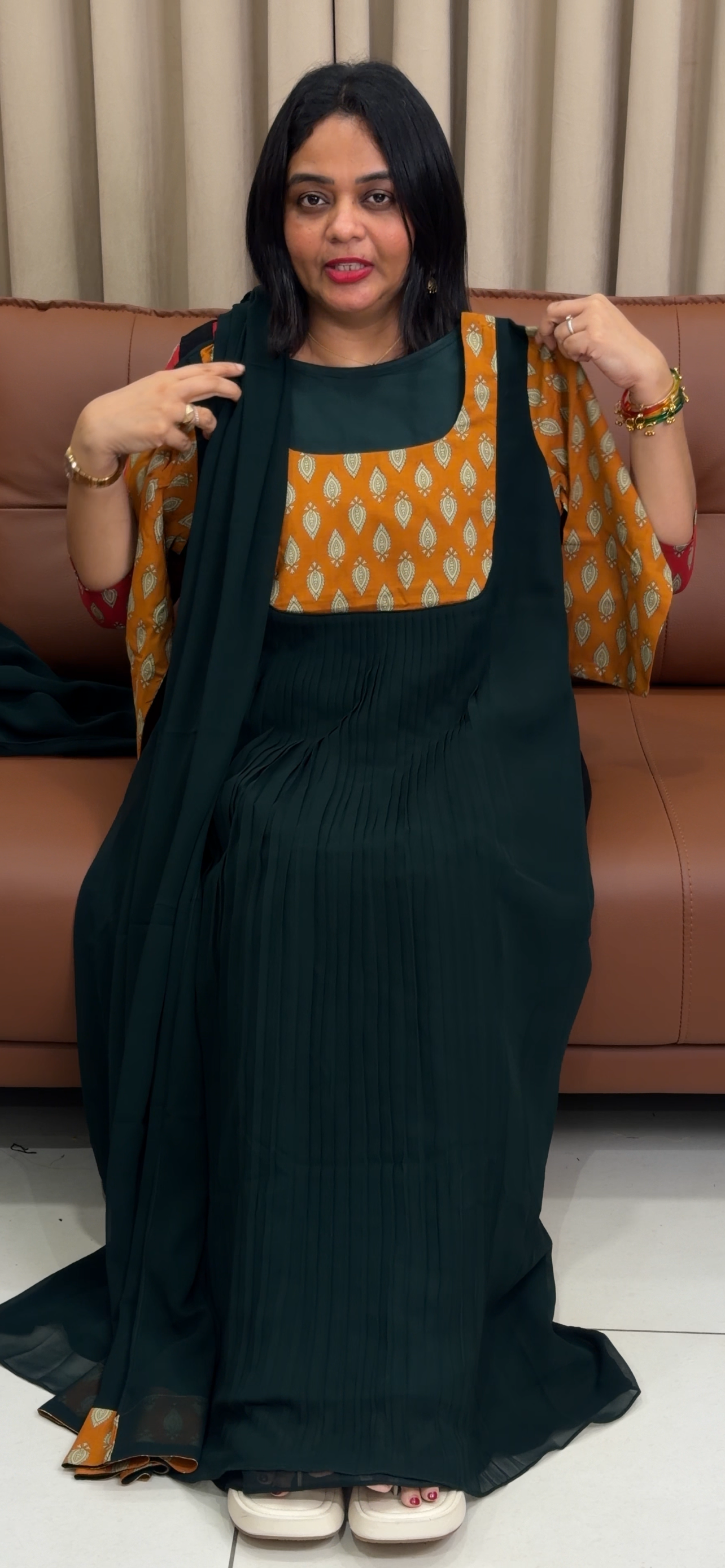 IHA'S IN-HOUSE FAUX GEORGETTE SLITTED TOP AND DUPATTA - IHA 33855