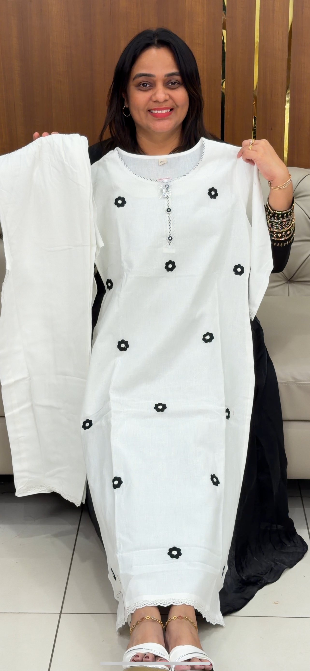 COTTON LINEN LONG TOP AND BOTTOM - IHA 29084