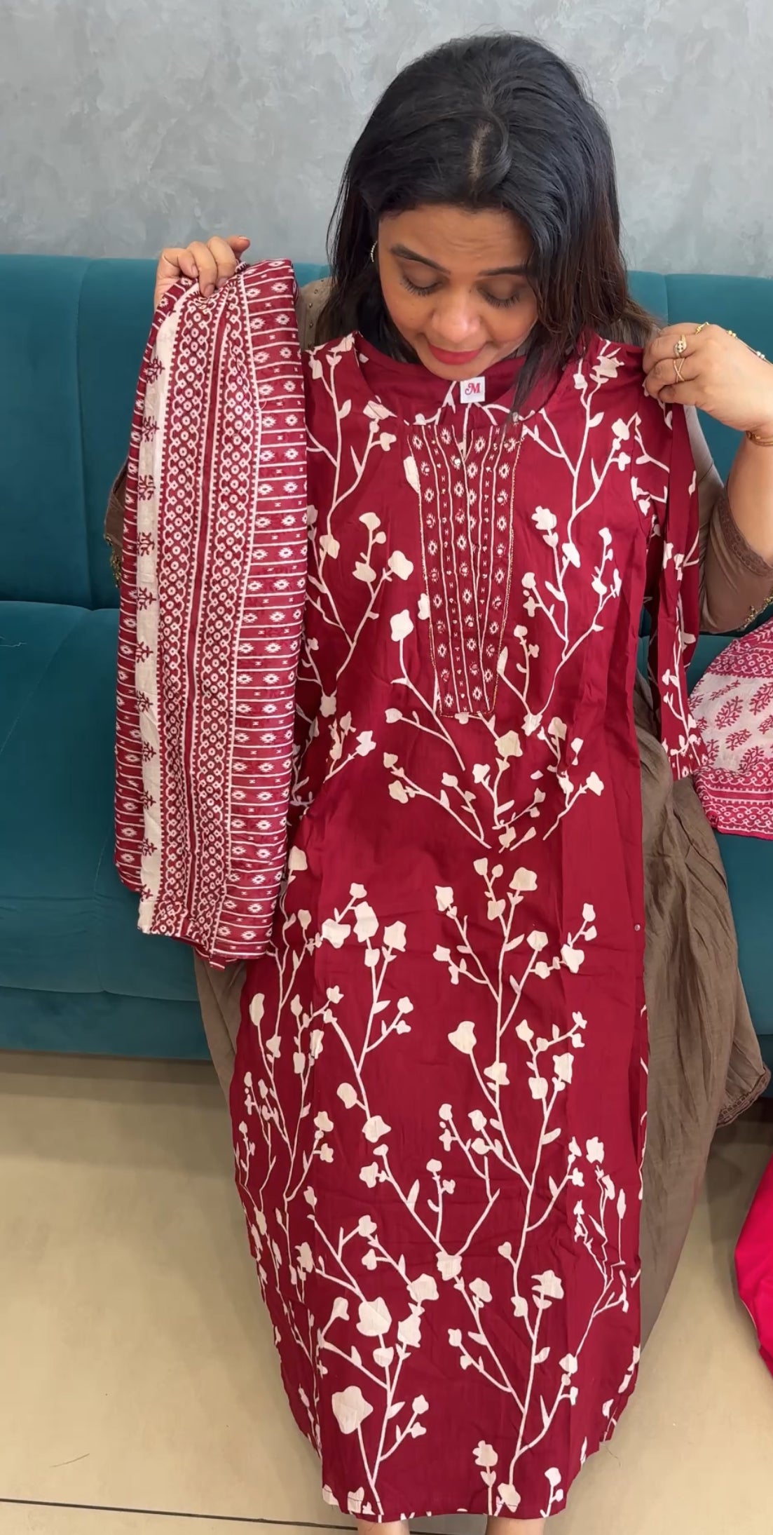 PRINTED COTTON TOP,BOTTOM AND DUPATTA - IHA 26821