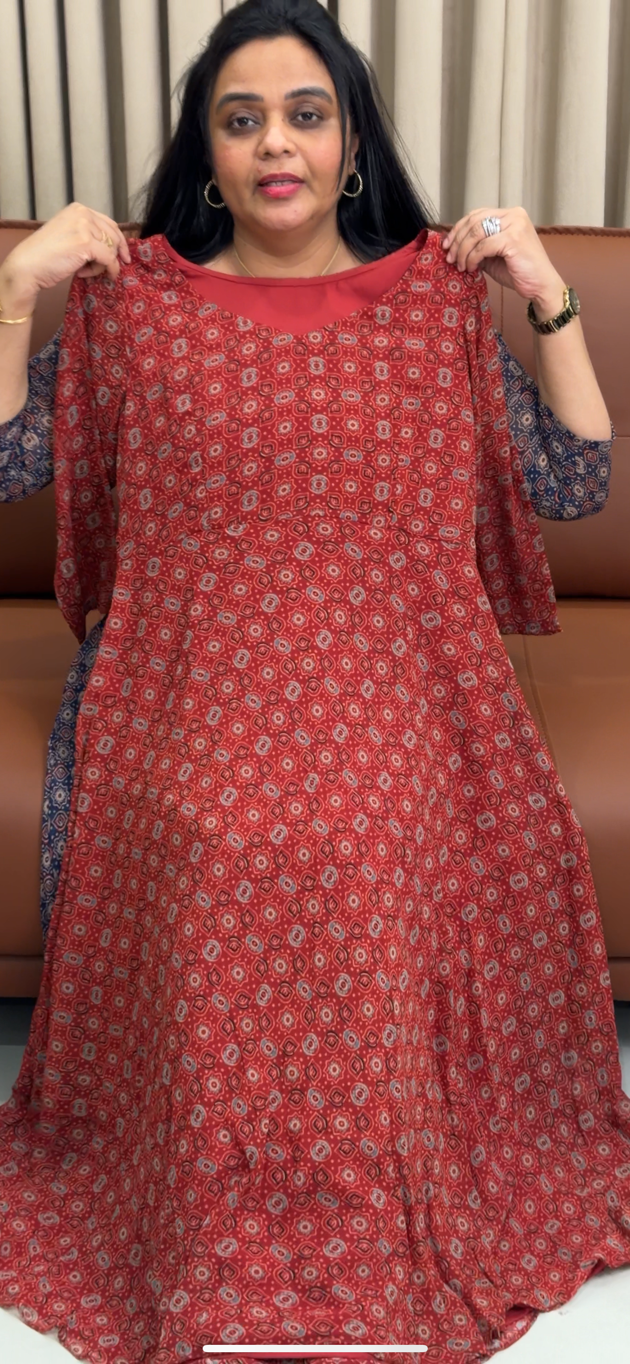IHA'S IN-HOUSE AJRAKH PRINTED ANARKALI TOPS - IHA 34940