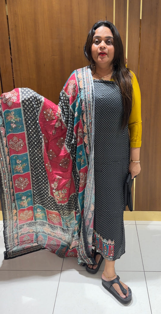 CRAPE SILK UNSTITCHED SALWAR SUITS- IHA 22882