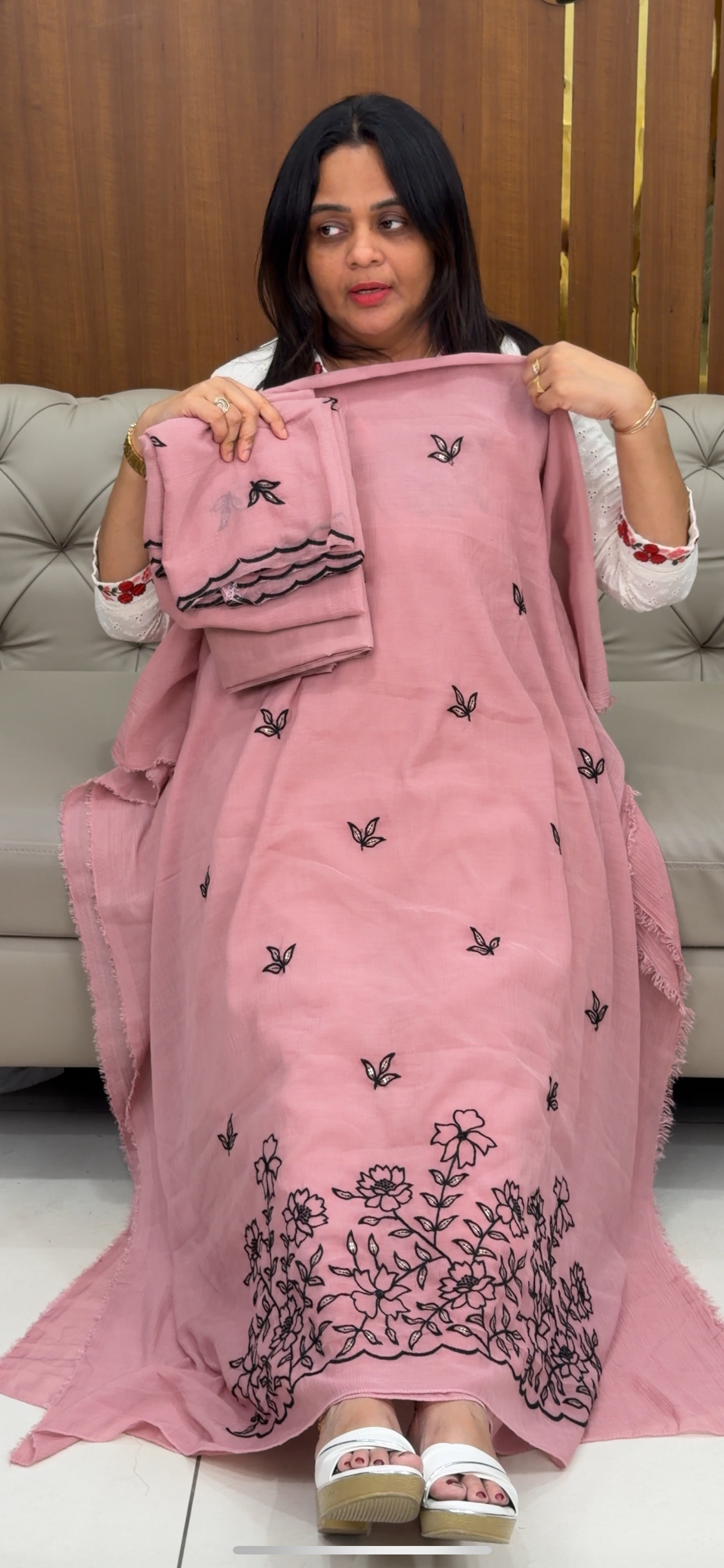 CRUSHED MUL CHANDERI UNSTITCHED SALWAR SUITS - IHA 29341