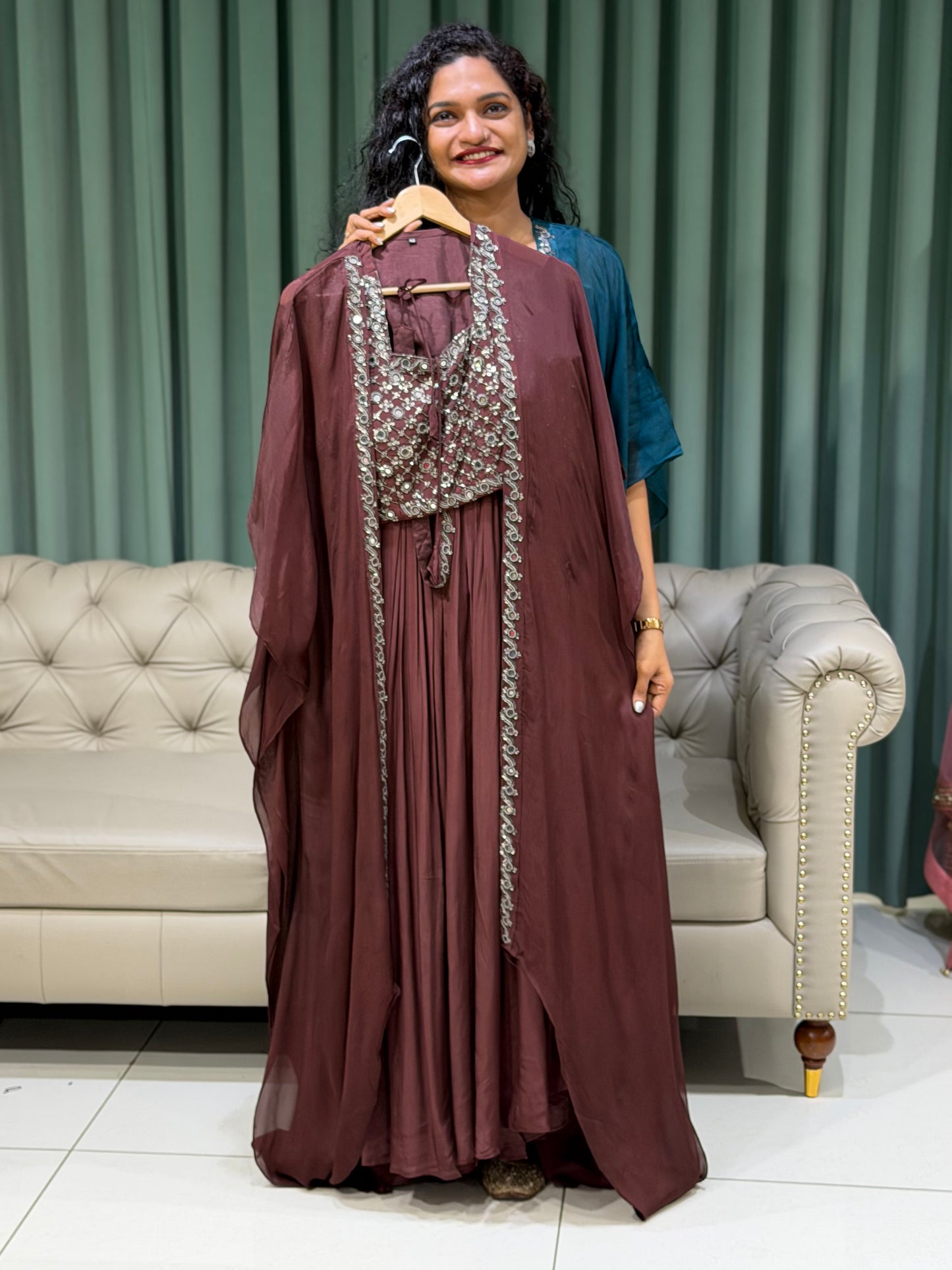 PARTY WEAR TOP, JACKET AND SKIRT - IHA 29774