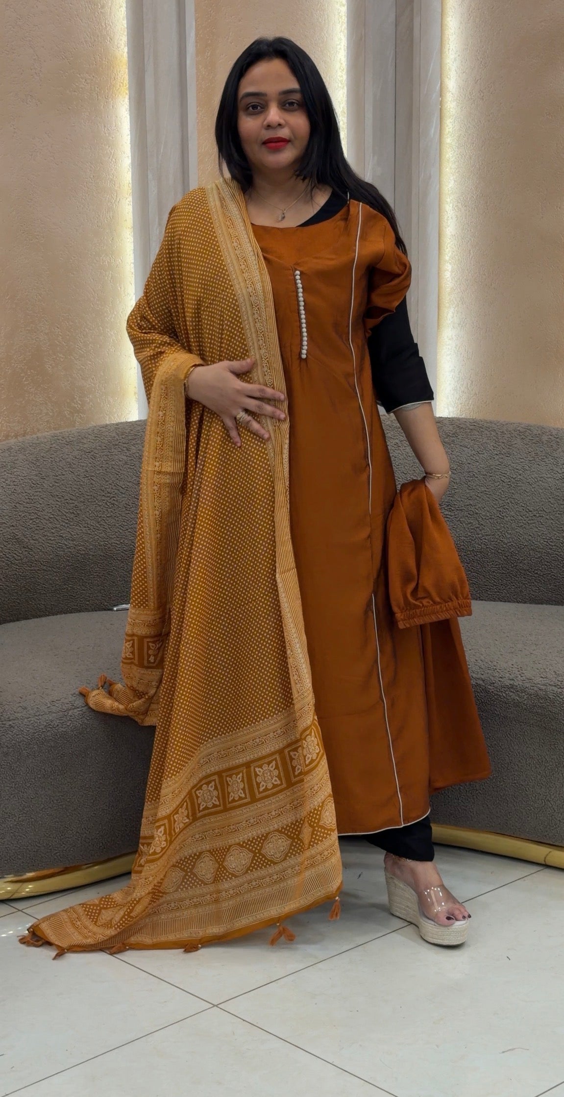 IHA'S IN-HOUSE SEMI RAW SILK TOP ,BOTTOM AND DUPATTA - IHA 33730