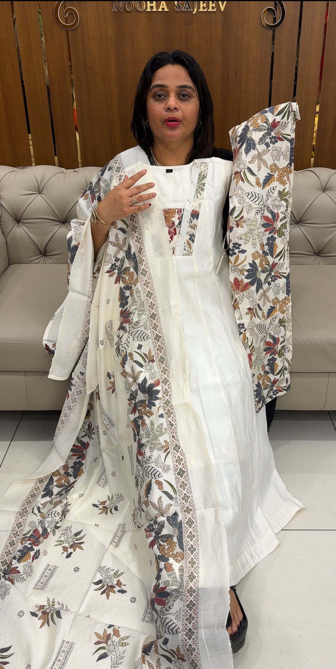 MODAL CHANDERI ANARKALI TOP,BOTTOM AND DUPATTA - IHA 25972