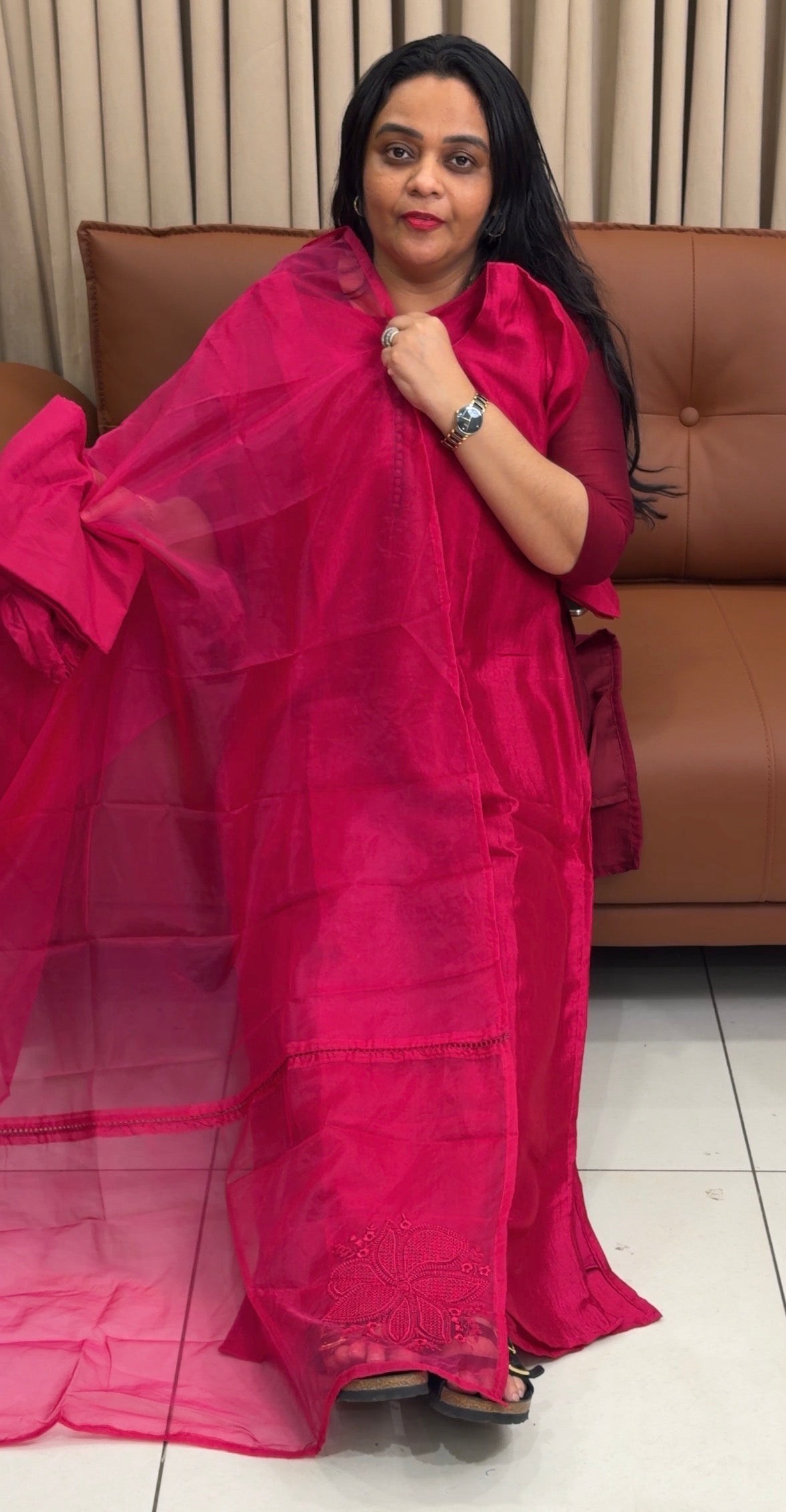 SEMI RAW SILK TOP,BOTTOM AND DUPATTA - IHA 35692
