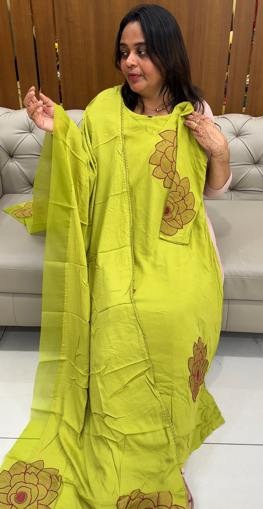 CRUSHED RAYON TOP, BOTTOM AND DUPATTA - IHA 27458
