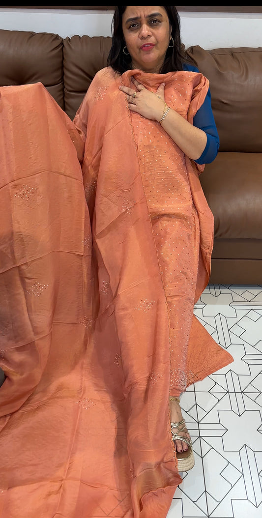 HANDWORKED TISSUE UNSTITCHED SALWAR SUITS - IHA 26667
