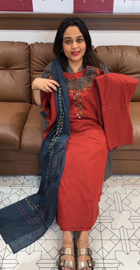 COTTON TOP, BOTTOM AND DUPATTA - IHA 22522