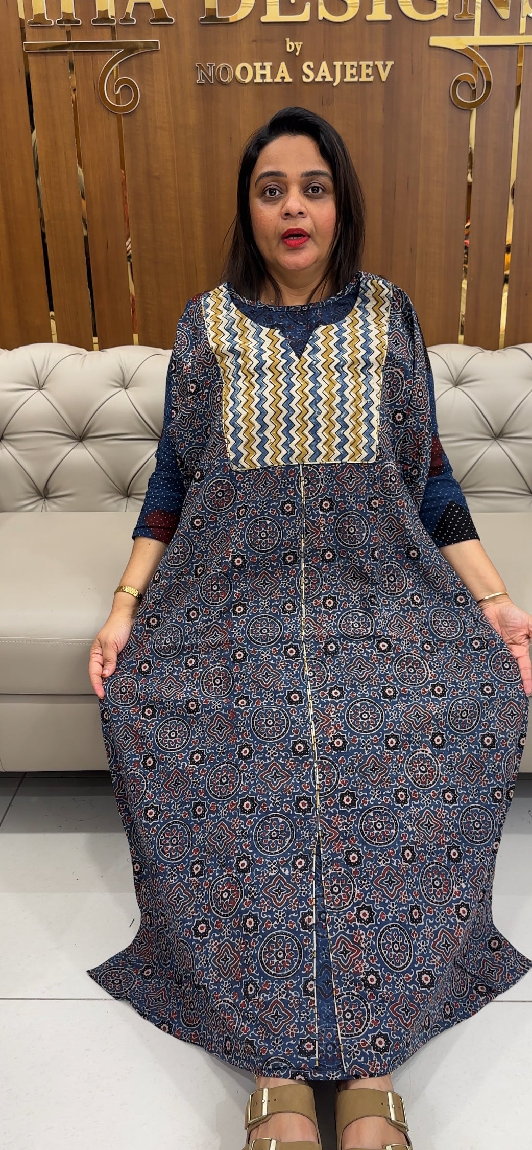IHA'S IN-HOUSE AJRAKH PRINTED ALINE TOPS - IHA 25371