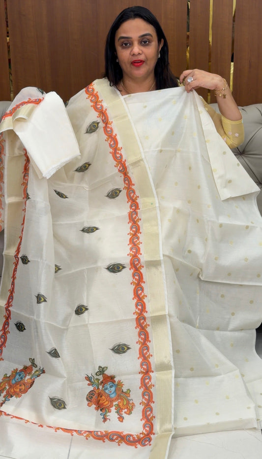 MUL CHANDERI UNSTITCHED SALWAR SUITS - IHA 32010