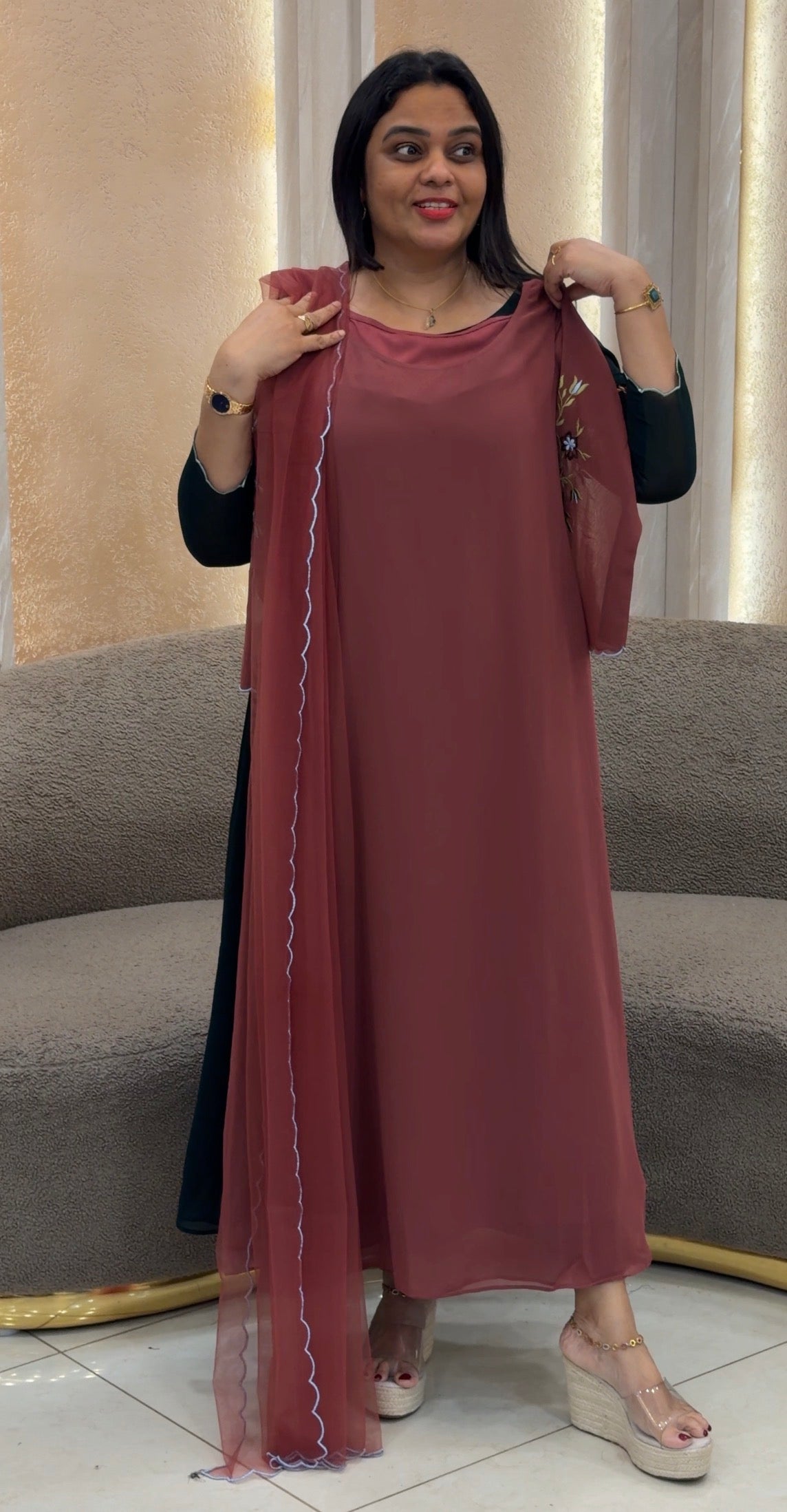 IHA'S IN-HOUSE GEORGETTE SLITTED TOP AND DUPATTA - IHA 33363