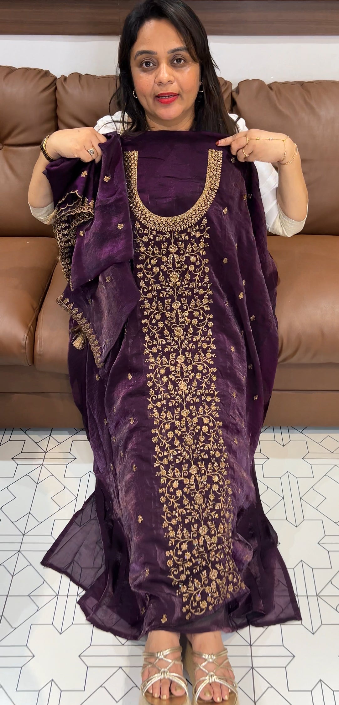 VELVET ORGANZA UNSTITCHED SALWAR SUITS - IHA 24276