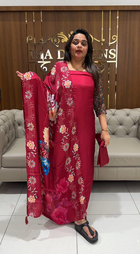 CRAPE SILK UNSTITCHED SALWAR SUITS - IHA 23393