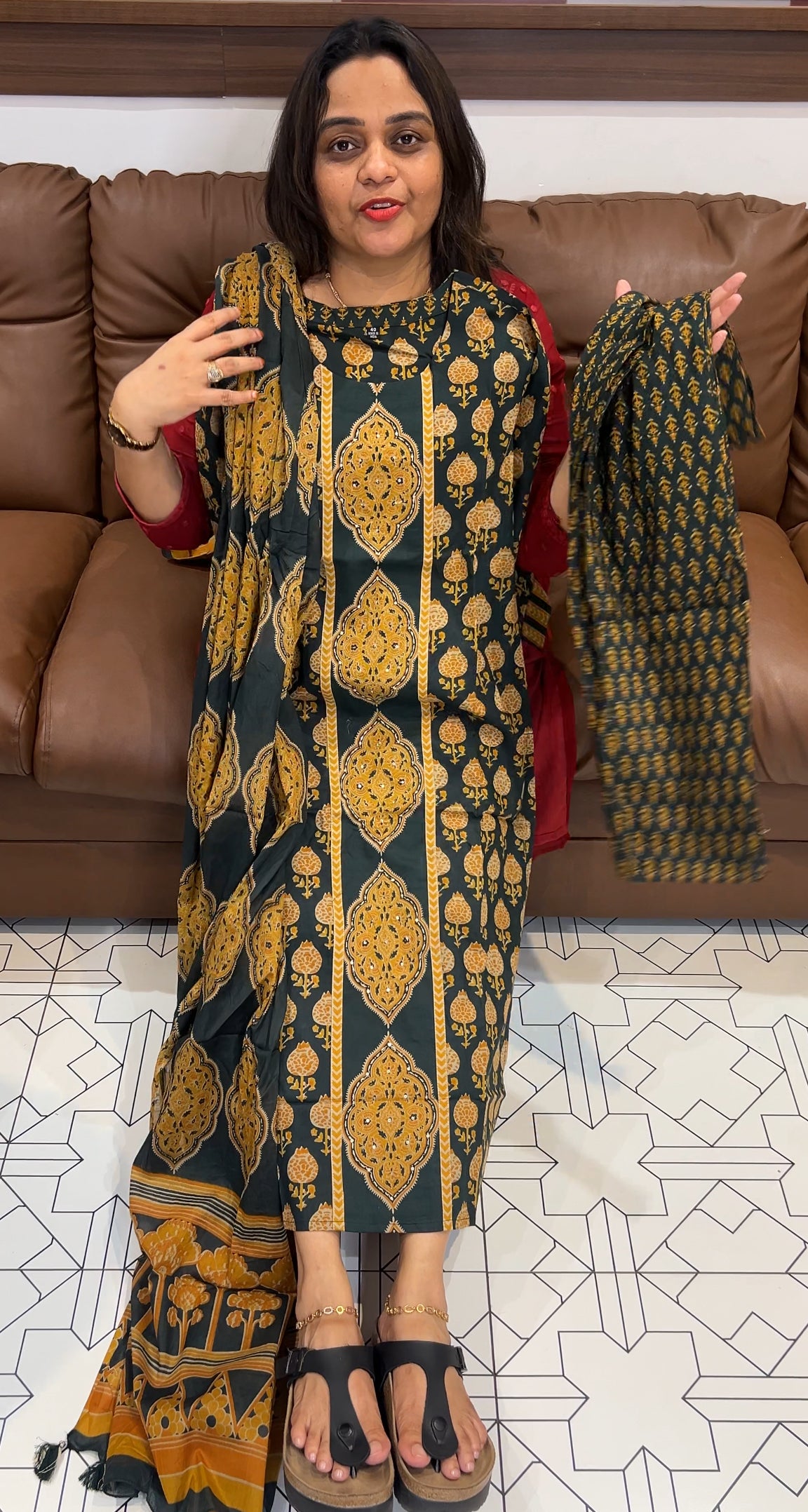 AJRAKH PRINTED TOP, BOTTOM AND DUPATTA - IHA 22767