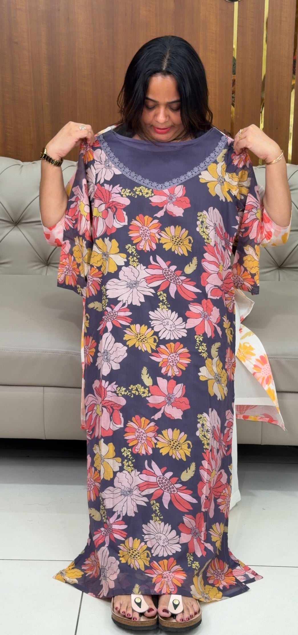 IHA’S IN-HOUSE PRINTED CHANDERI SLITTED TOPS - IHA 28952