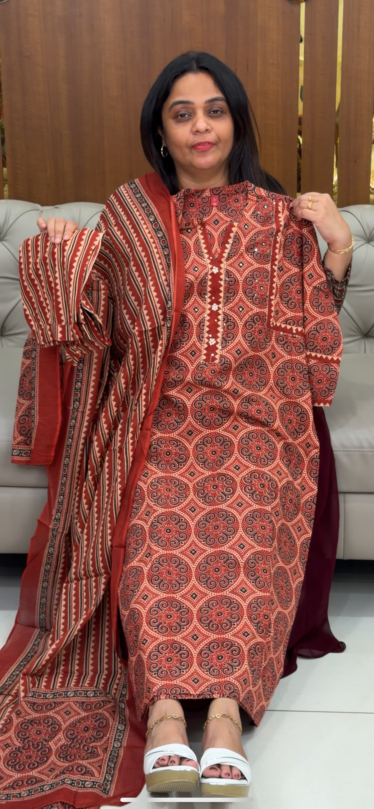 COTTON AJRAKH TOP , BOTTOM AND DUPATTA - IHA 29221