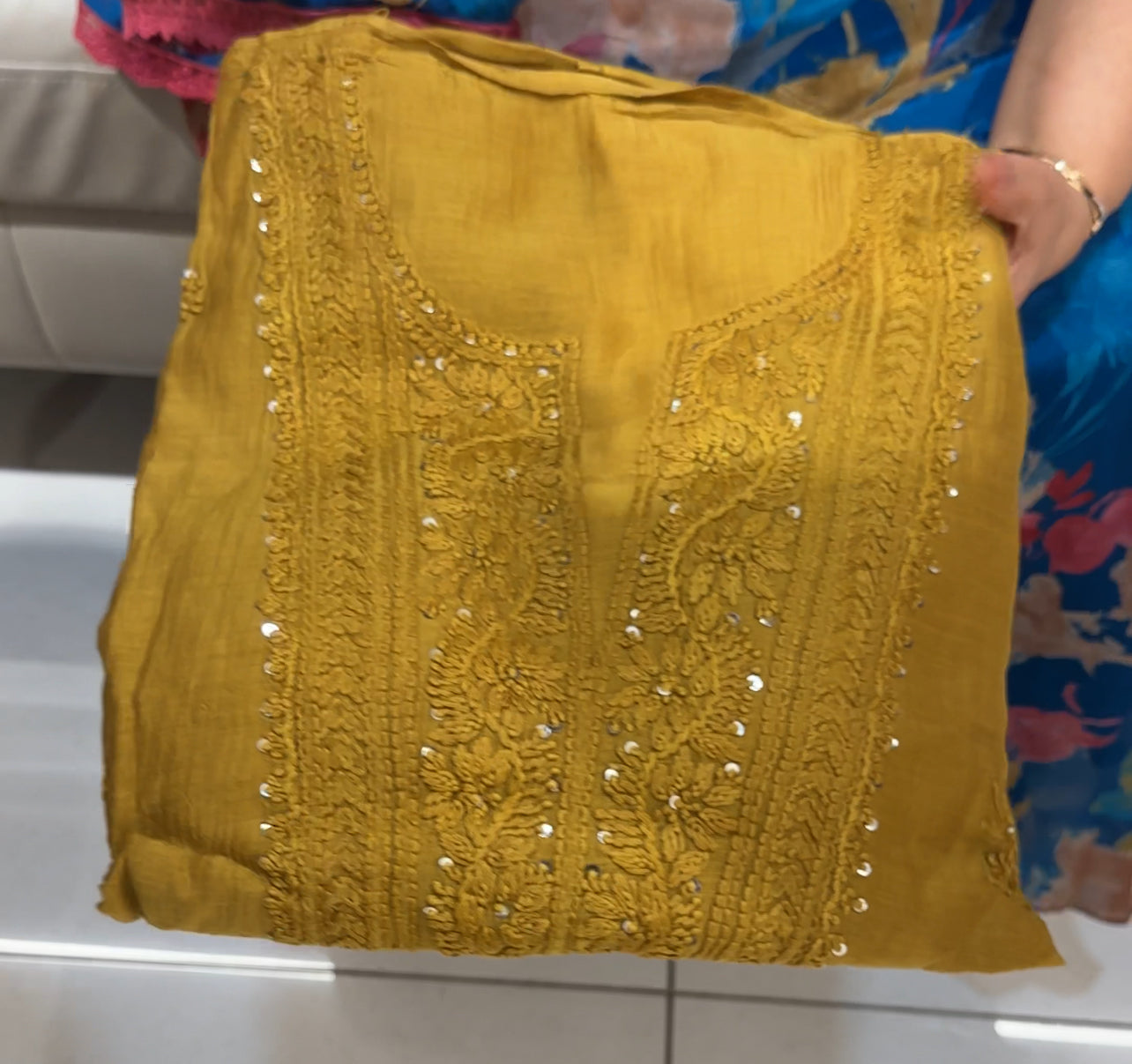 LUCKNOWI CHIKANKARI UNSTITCHED SALWAR SUITS - IHA 24618