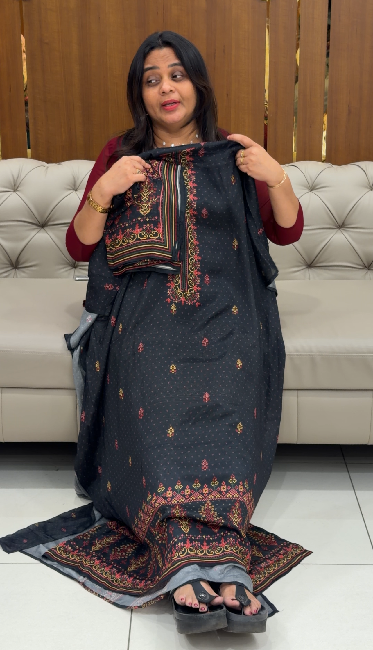 PRINTED CRAPE UNSTITCHED SALWAR SUITS - IHA 28715