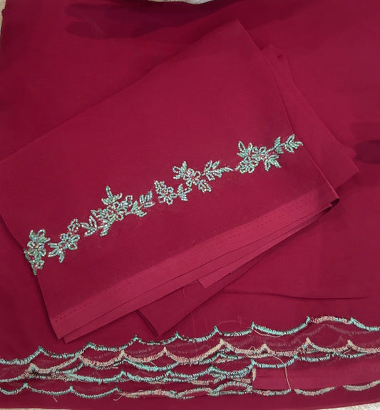 HAND WORKED GEORGETTE SAREES - IHA 27818