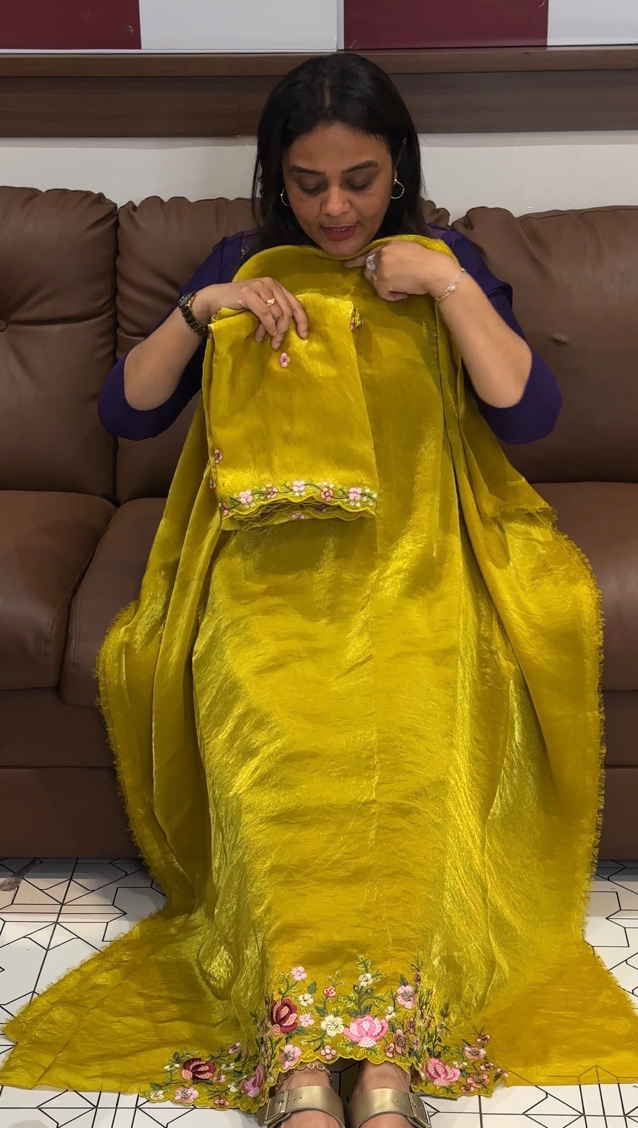 VELVET ORGANZA UNSTITCHED SALWAR SUITS - IHA 31173