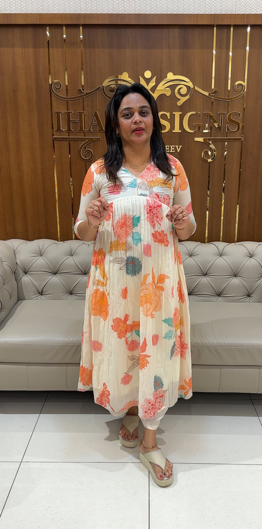 IHA'S IN-HOUSE PRINTED MALAI CHANDERI ALINE TOPS - IHA 24896