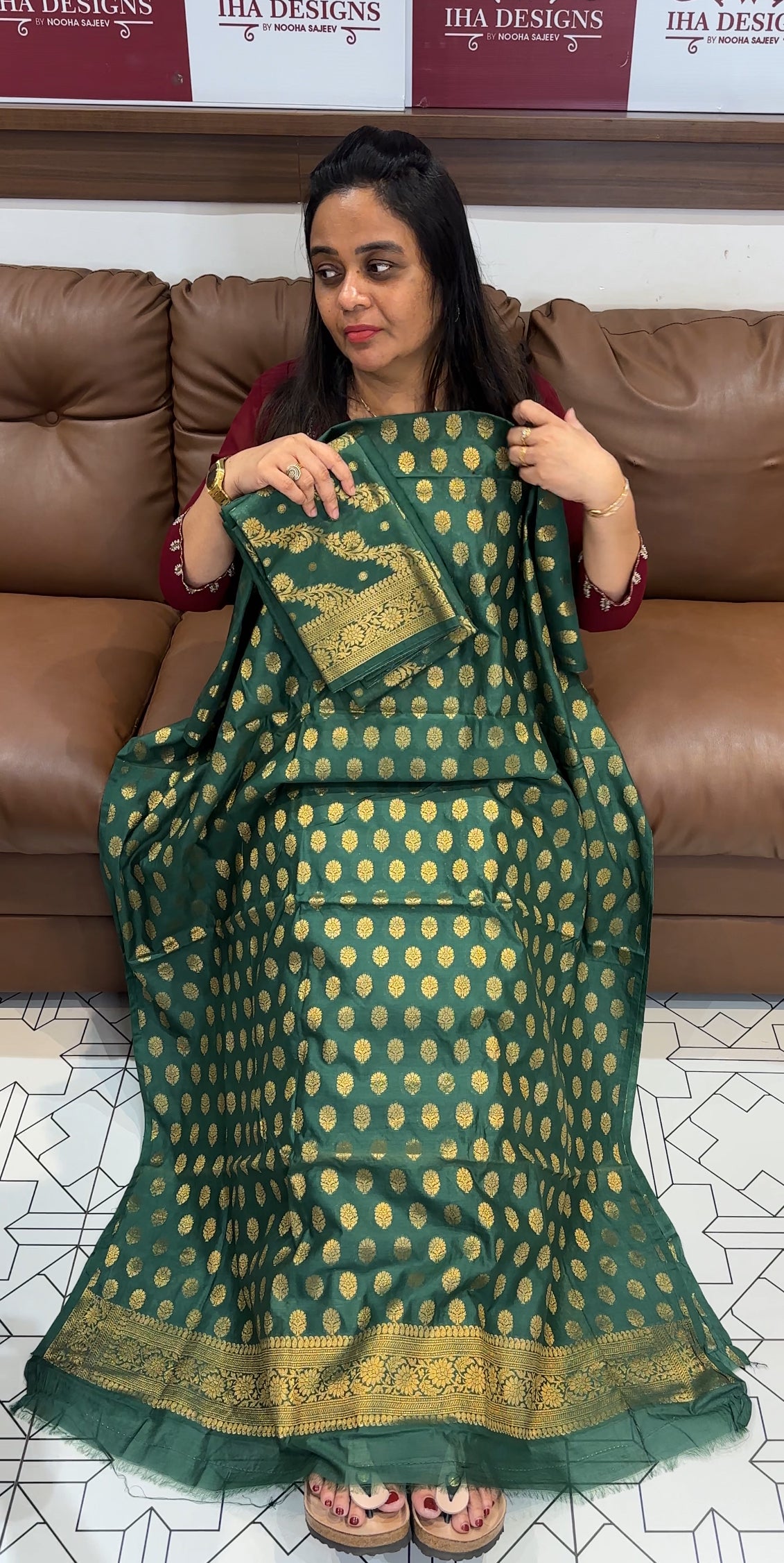 BANARASI CHANDERI UNSTITCHED SALWAR SUITS - IHA 28094