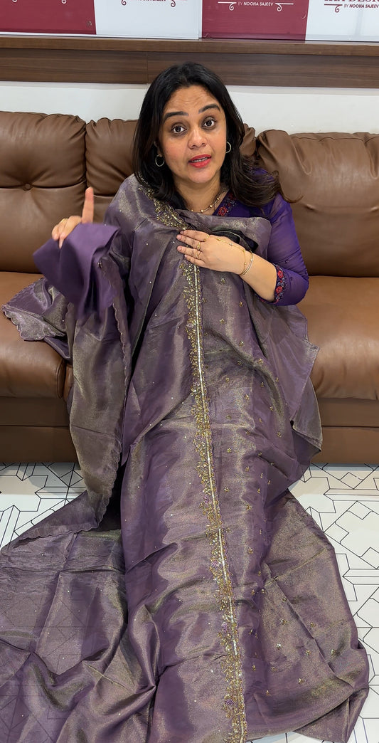 HAND WORKED TISSUE UNSTITCHED SALWAR SUITS - IHA 26802
