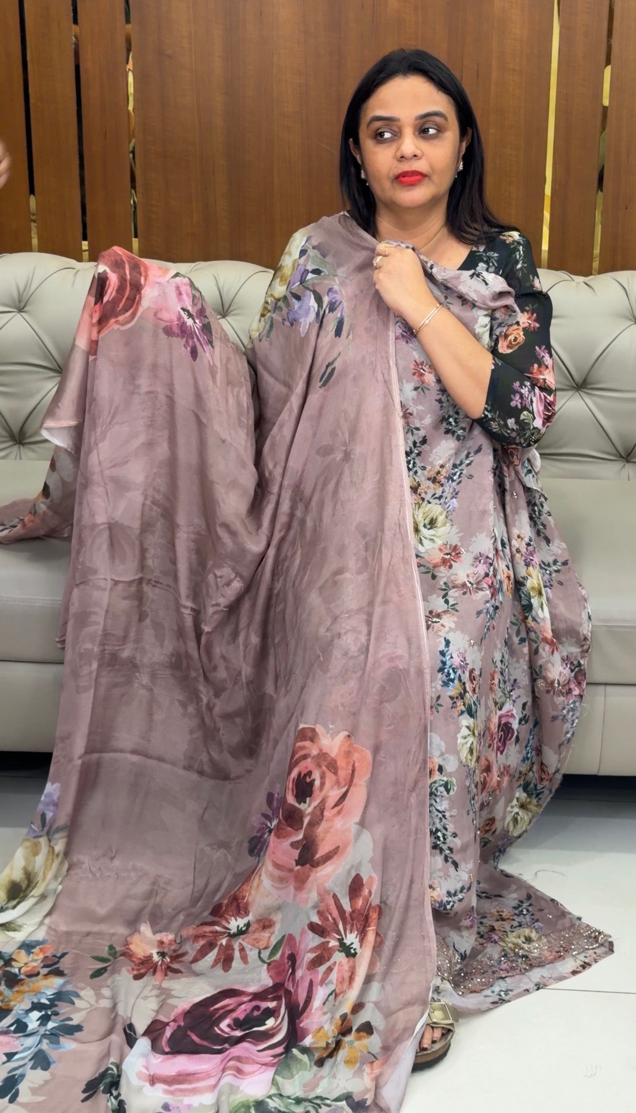 PRINTED CHINON UNSTITCHED SALWAR SUITS - IHA 32385