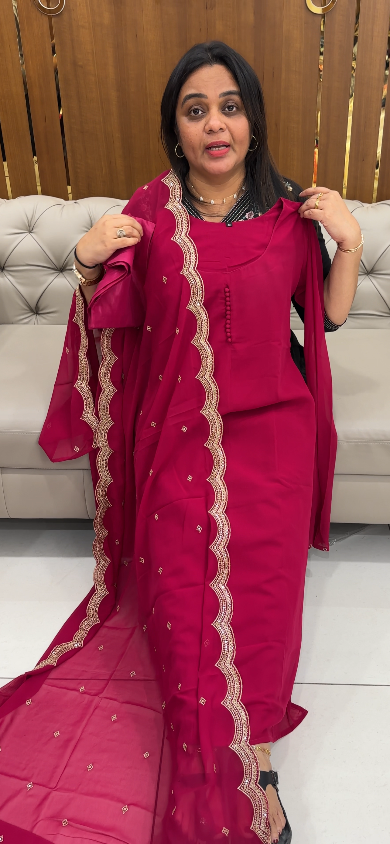 FAUX GEORGETTE TOP, BOTTOM AND DUPATTA - IHA 28583