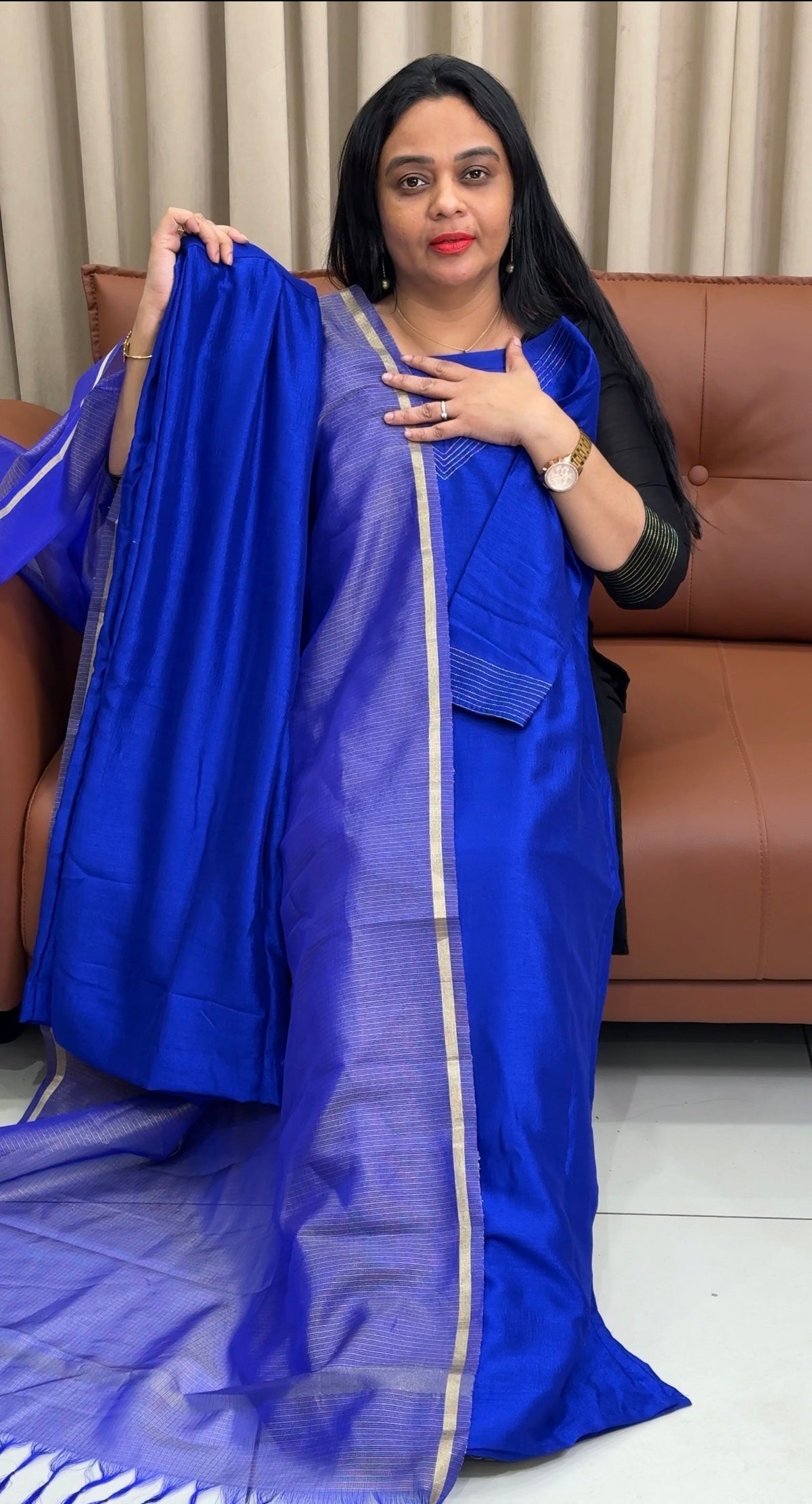 IHA'S IN-HOUSE SEMI RAW SILK SLITTED TOP ,BOTTOM AND DUPTTA - IHA 35403
